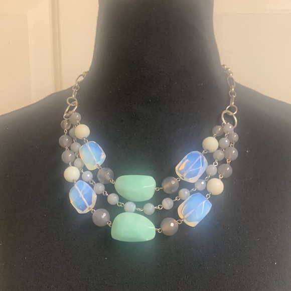 Lia Sophia 3 Strand Stone Necklace with gray pearls, 21” - Picture 8 of 9